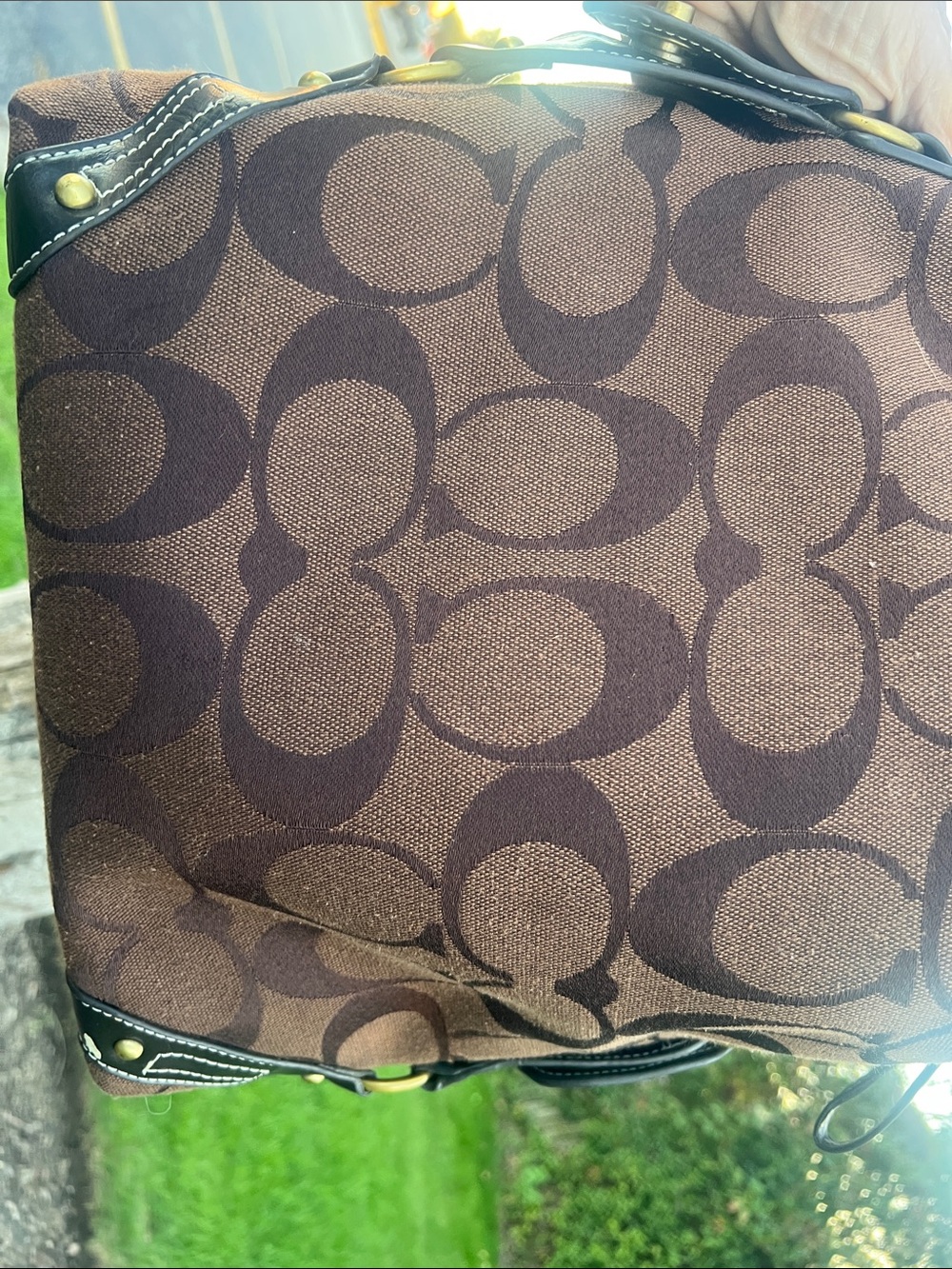 Coach Brown Signature Canvas Shoulder Bag with Dark Chocolate Accents - Picture 7 of 10